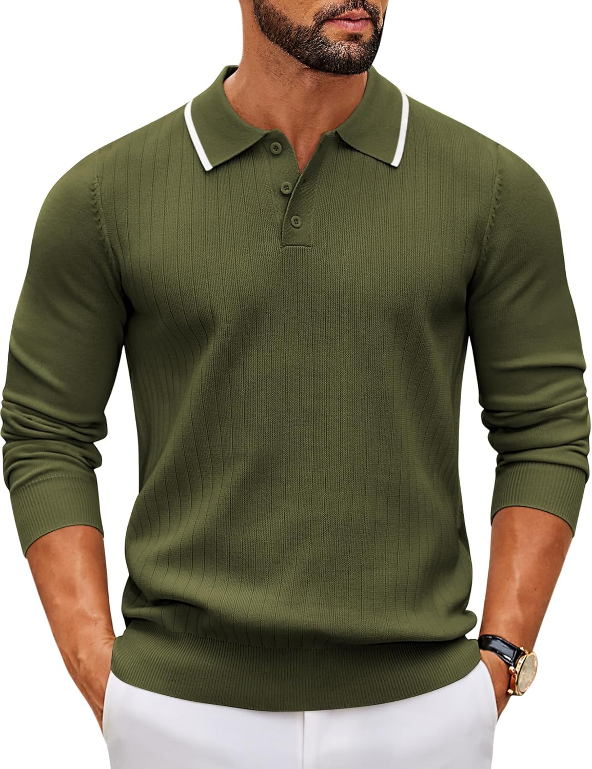 Men's Polo Neck Long Sleeve Fine Knit Button Down Button Down Jumper Leisure Style Basic Regular Fit