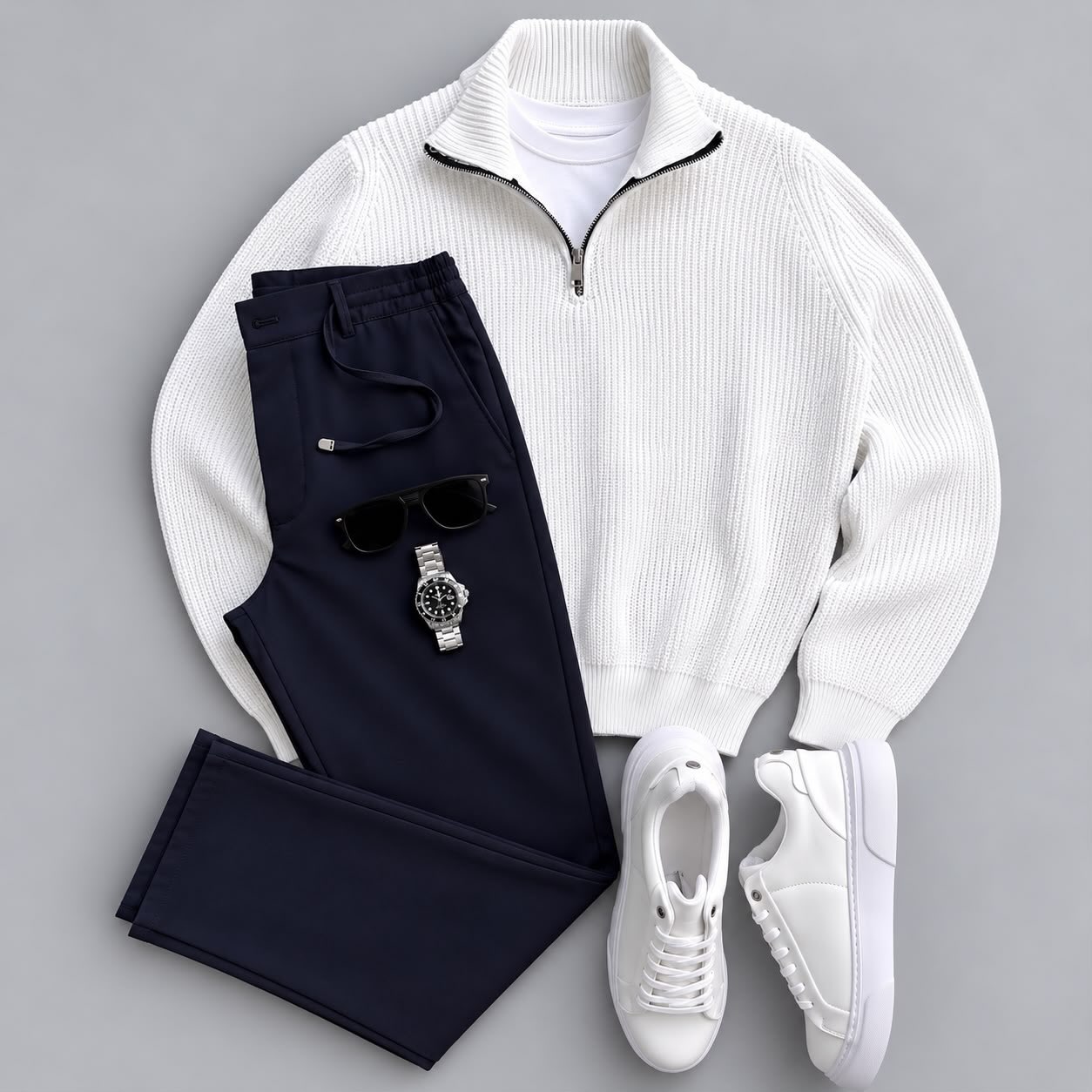 Men's Classic Quarter-Zip Ribbed Knit Sweater & Pants 2-Piece Set