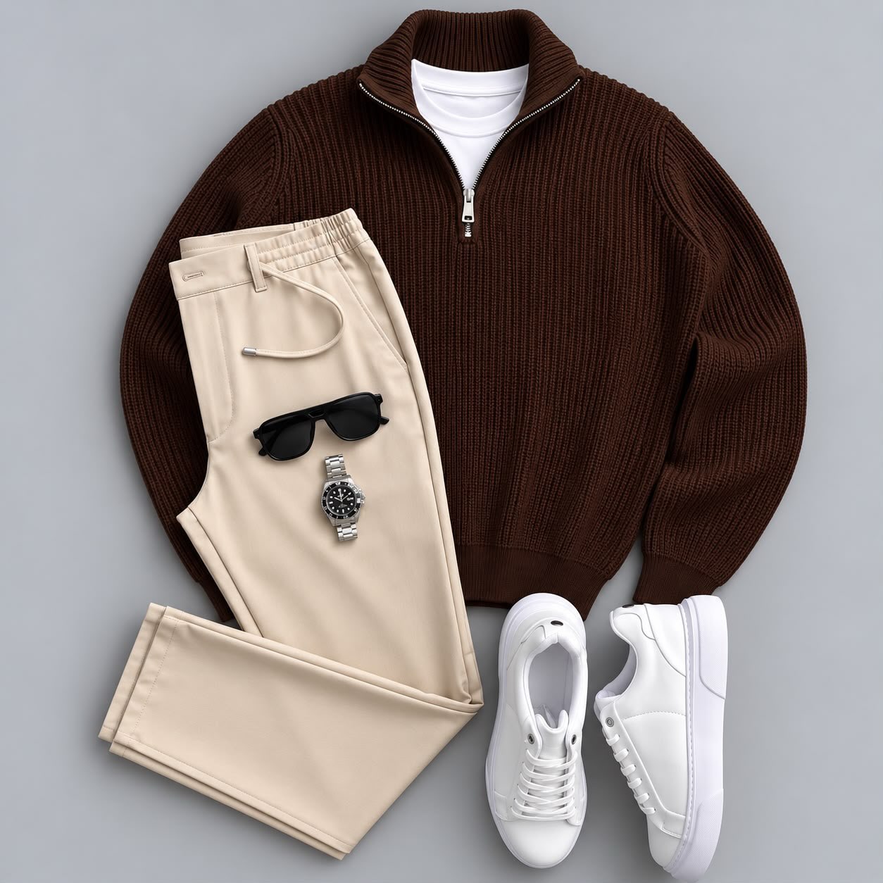 Men's Classic Quarter-Zip Ribbed Knit Sweater & Pants 2-Piece Set