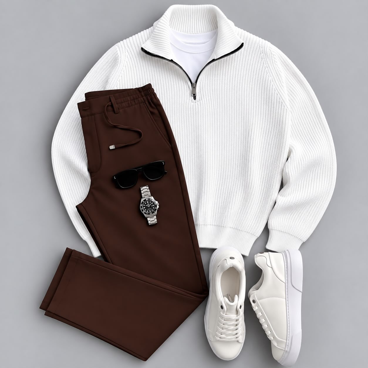 Men's Classic Quarter-Zip Ribbed Knit Sweater & Pants 2-Piece Set