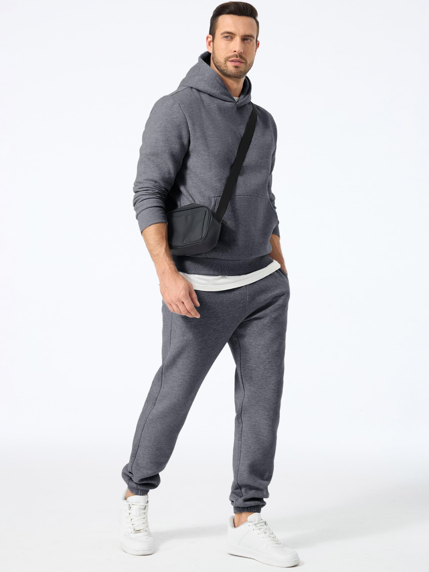 Men's Casual Hoodies Solid Color Long-Sleeved Trousers Two-Piece Sets
