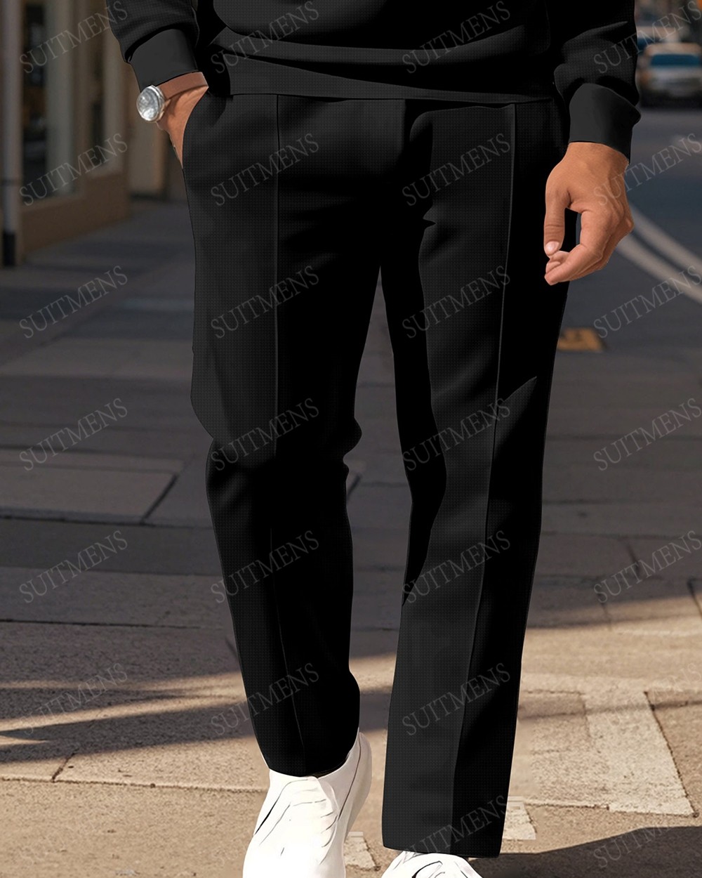 Men's Casual Colorblock Personalized Long Sleeve Polo Shirt Set  0010