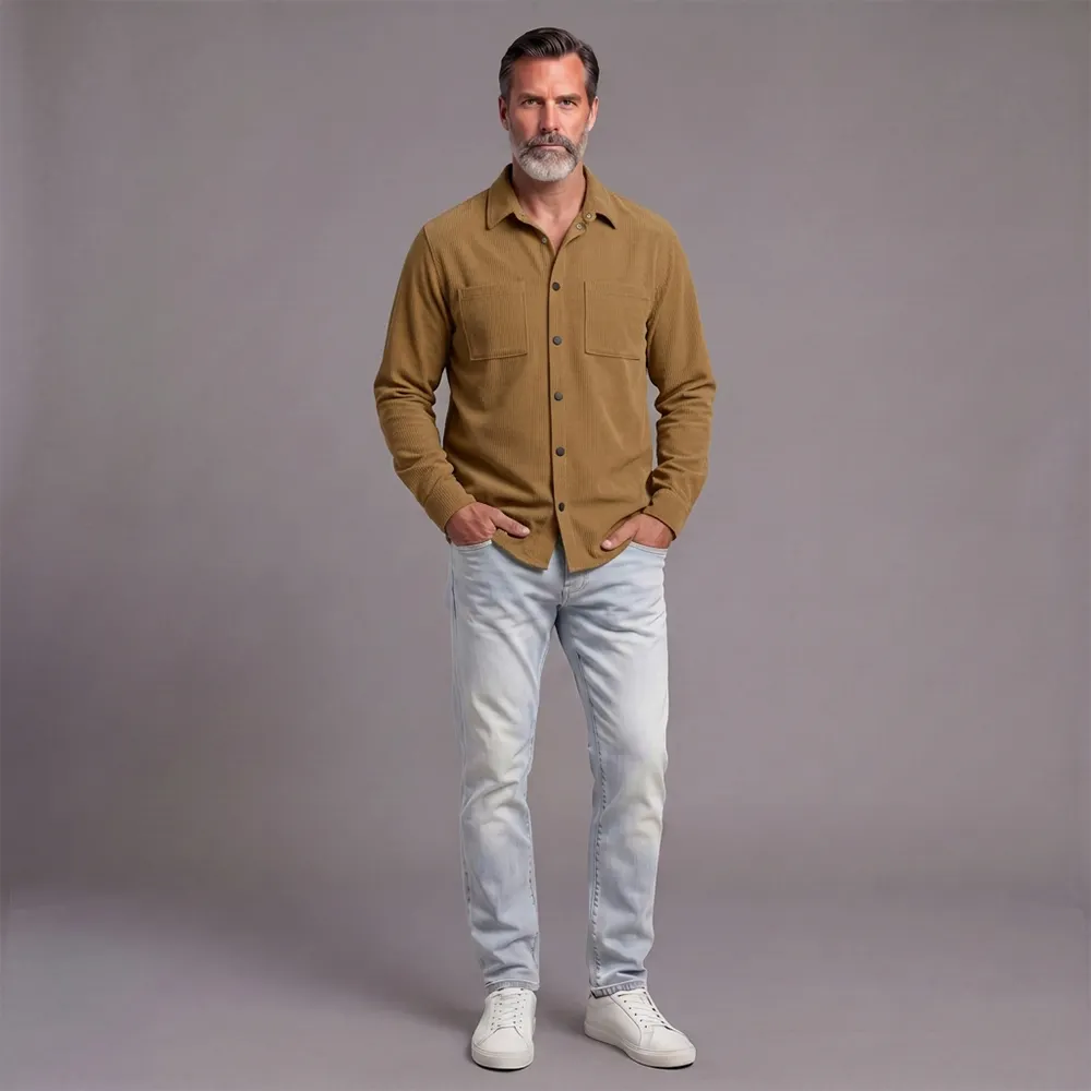 Men's Solid-Color Long-Sleeve Casual Shirt