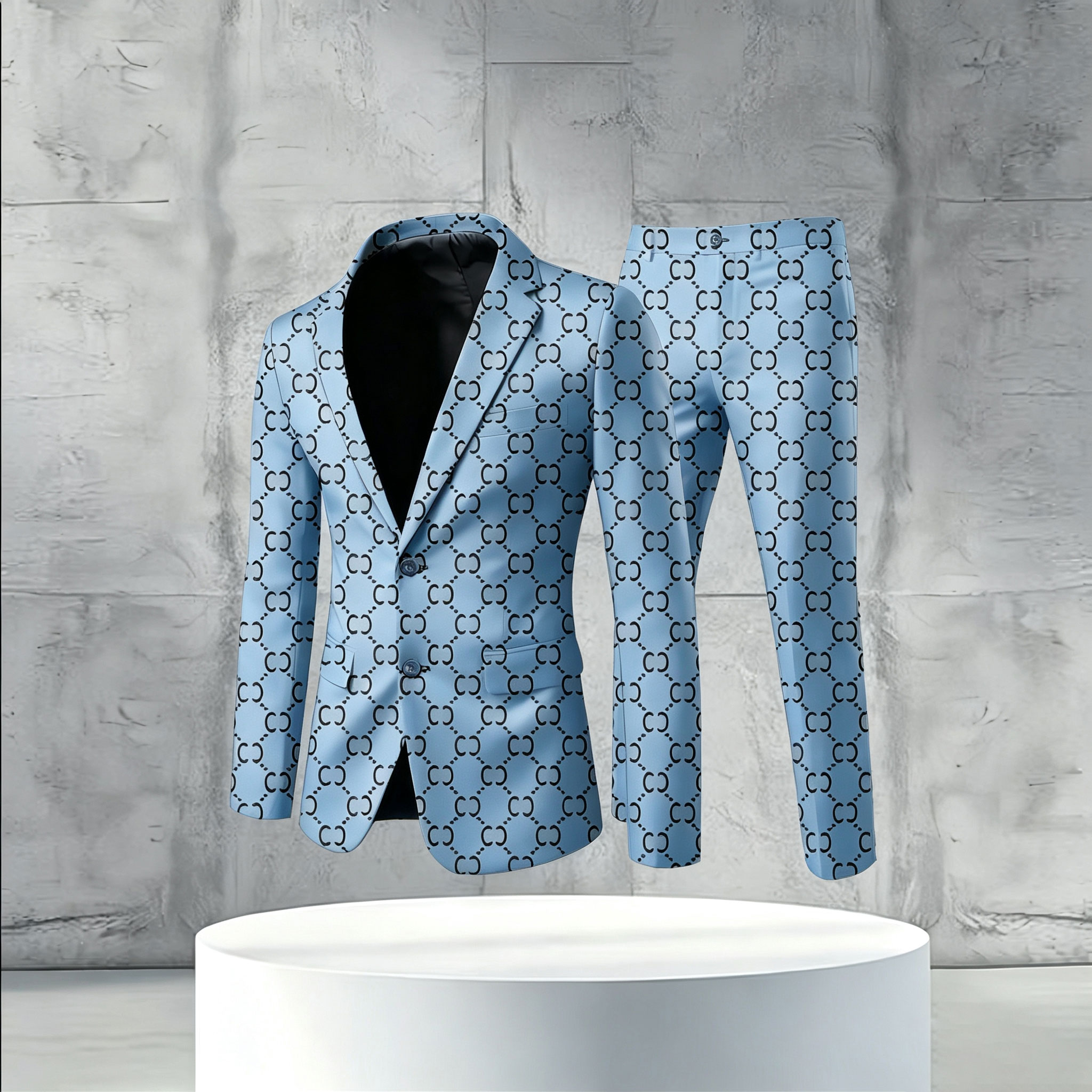 Men's Business Casual Color Matching Printed Long Sleeved Trousers Two-Piece Suits 193865