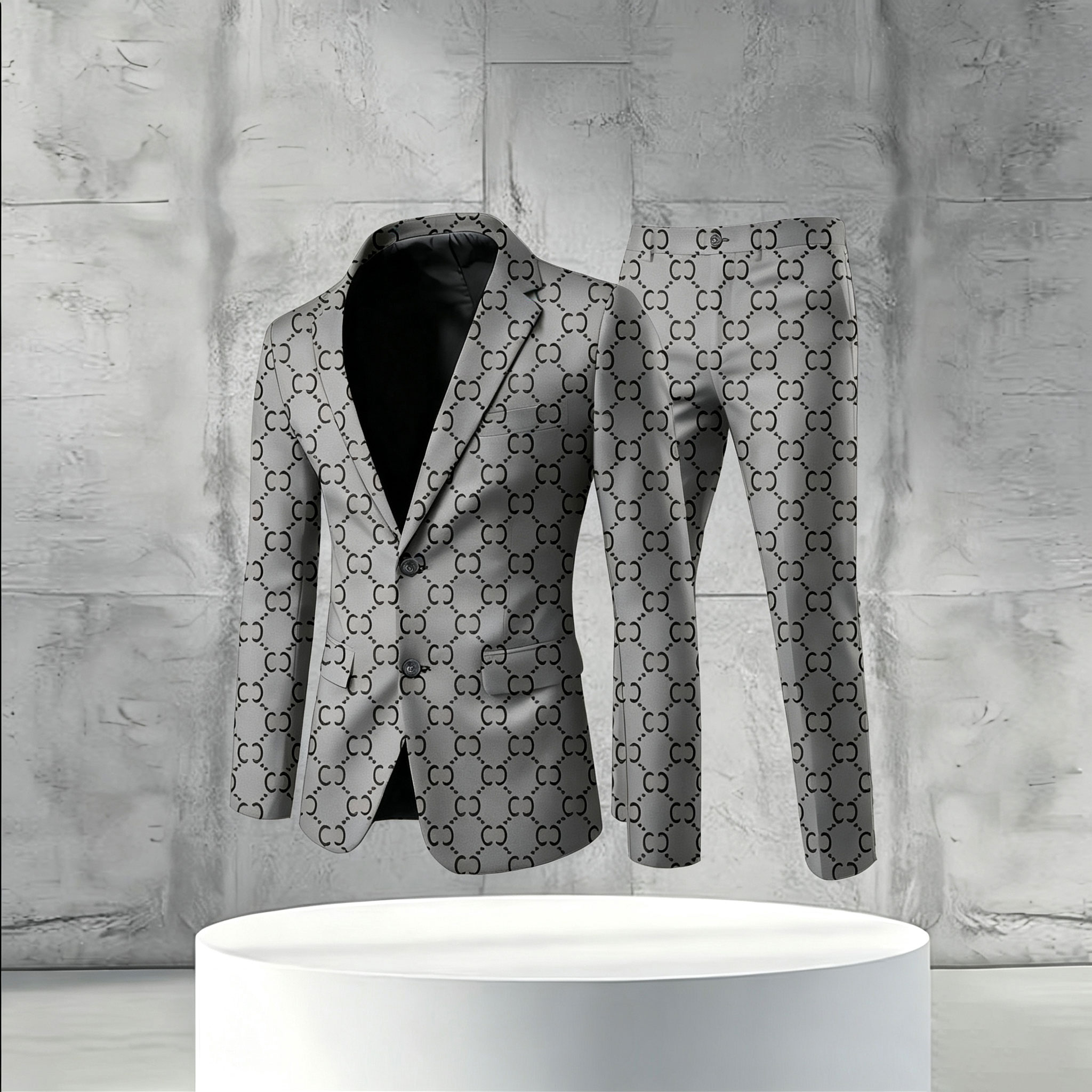 Men's Business Casual Color Matching Printed Long Sleeved Trousers Two-Piece Suits 193865