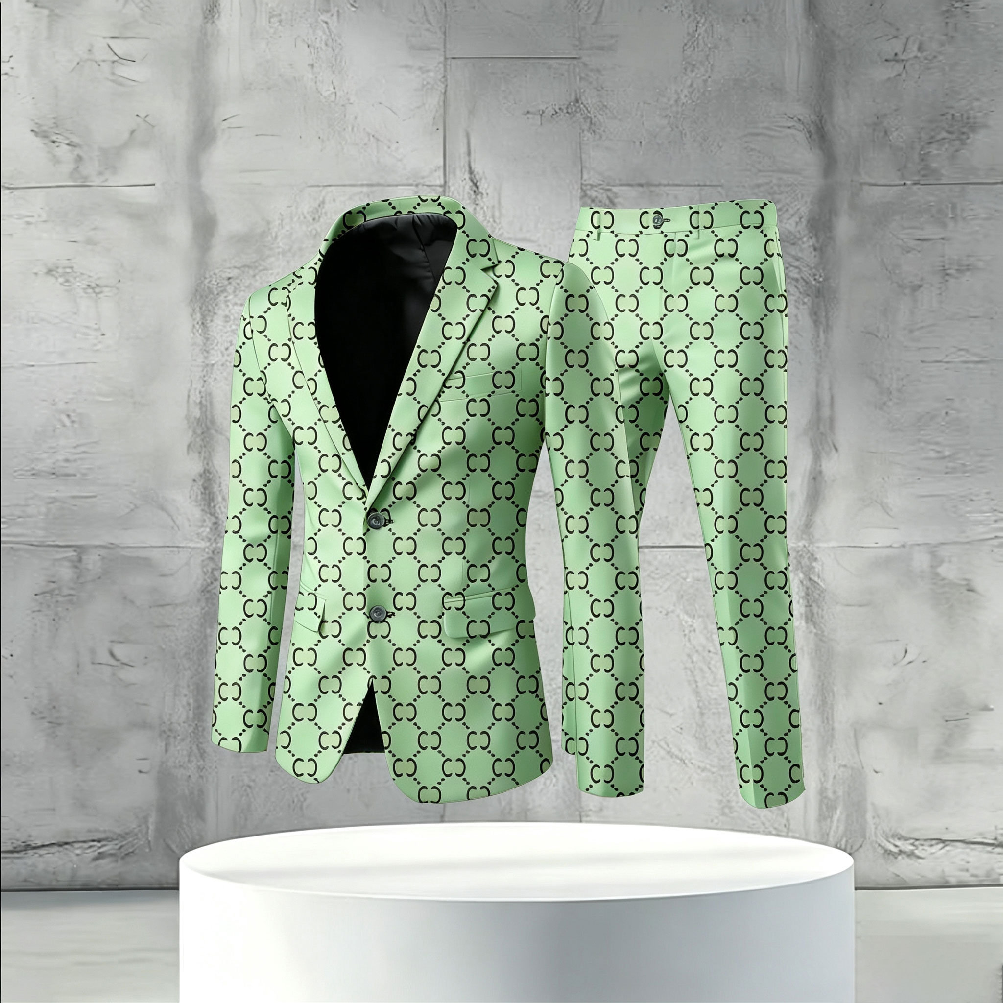 Men's Business Casual Color Matching Printed Long Sleeved Trousers Two-Piece Suits 193865