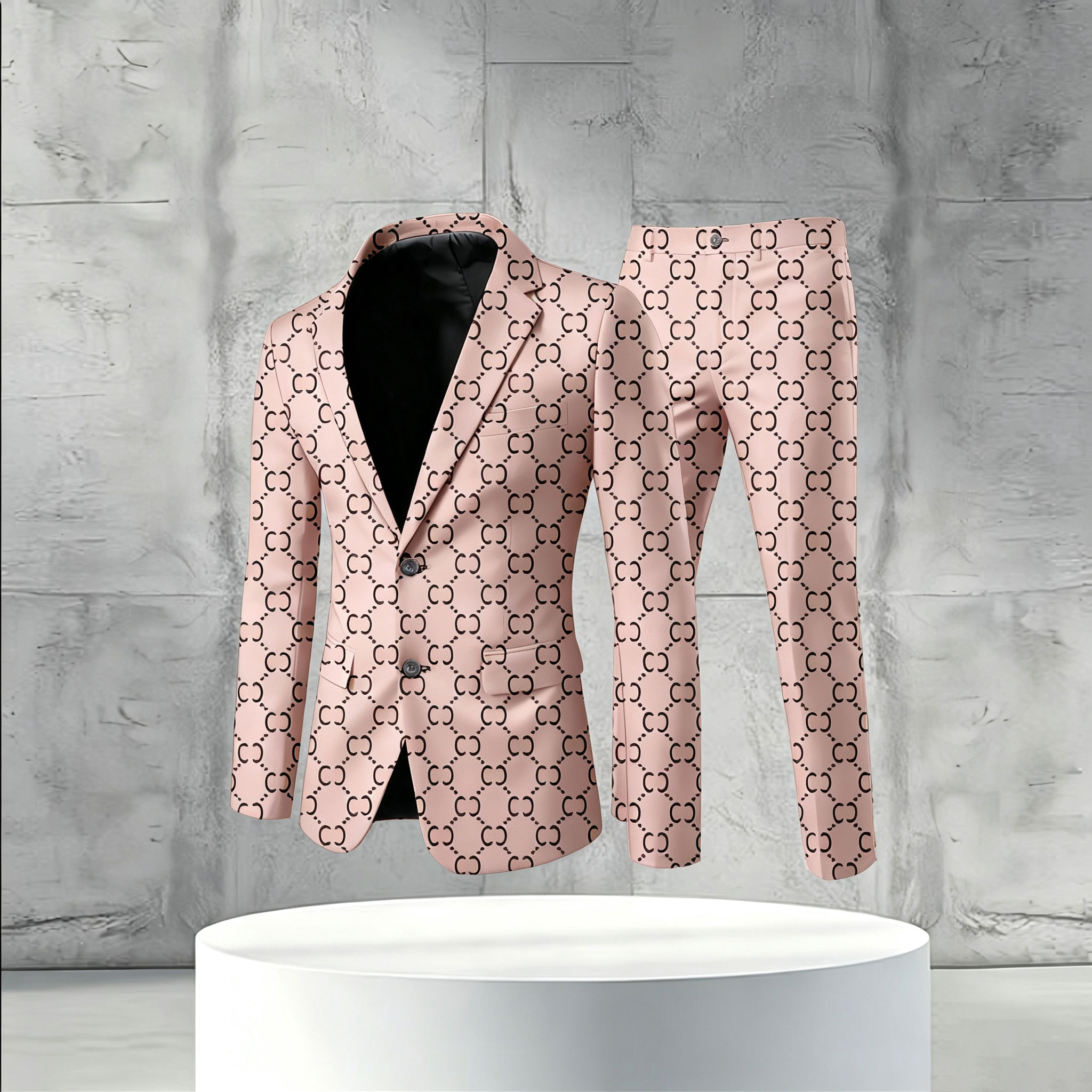 Men's Business Casual Color Matching Printed Long Sleeved Trousers Two-Piece Suits 193865