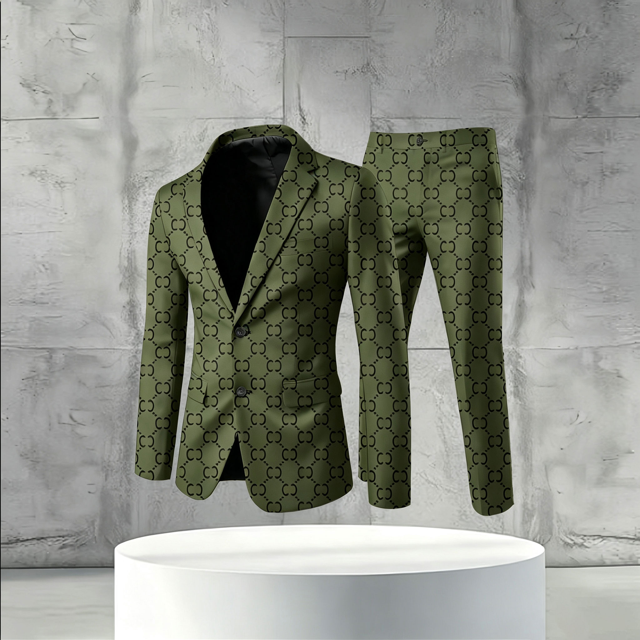 Men's Business Casual Color Matching Printed Long Sleeved Trousers Two-Piece Suits 193865