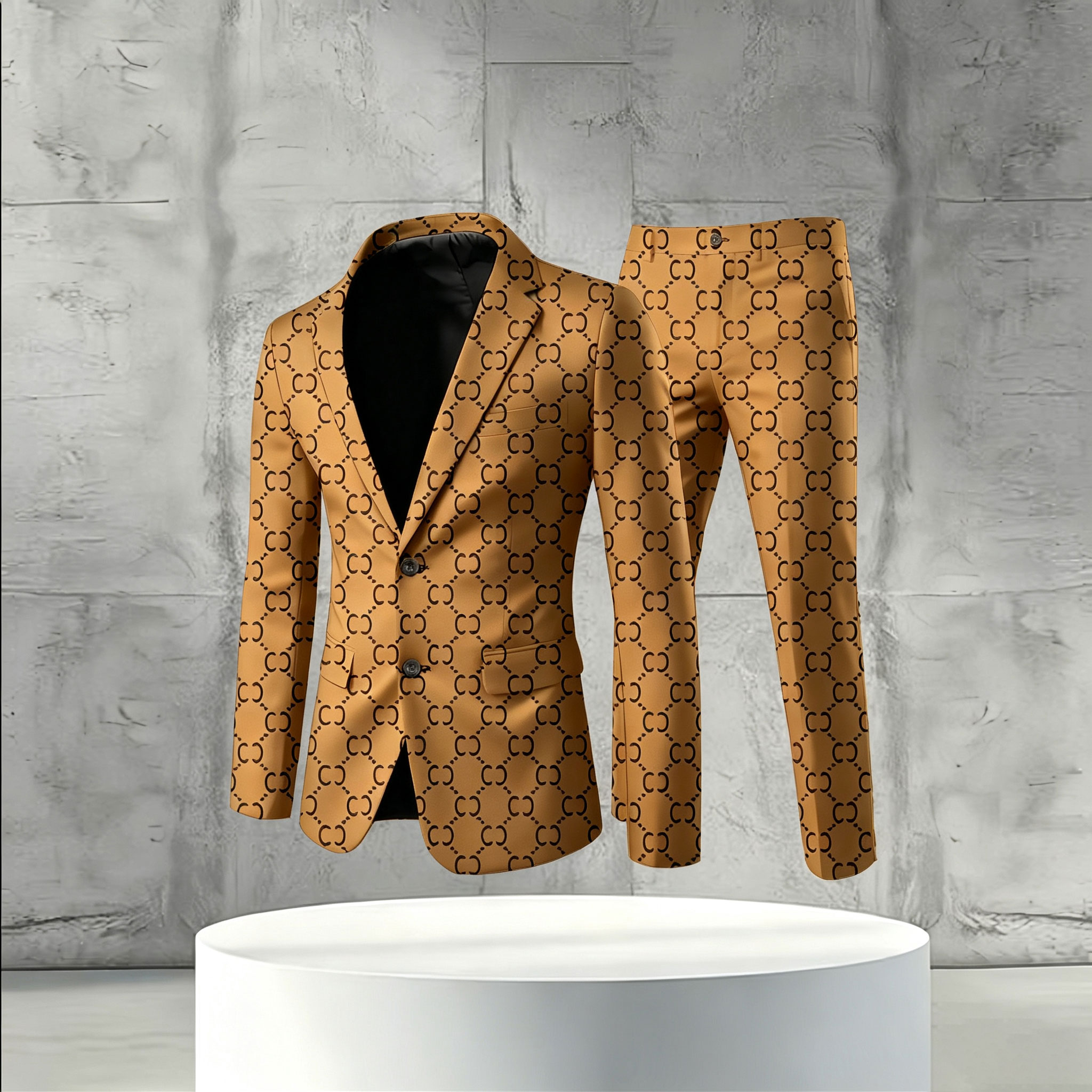 Men's Business Casual Color Matching Printed Long Sleeved Trousers Two-Piece Suits 193865