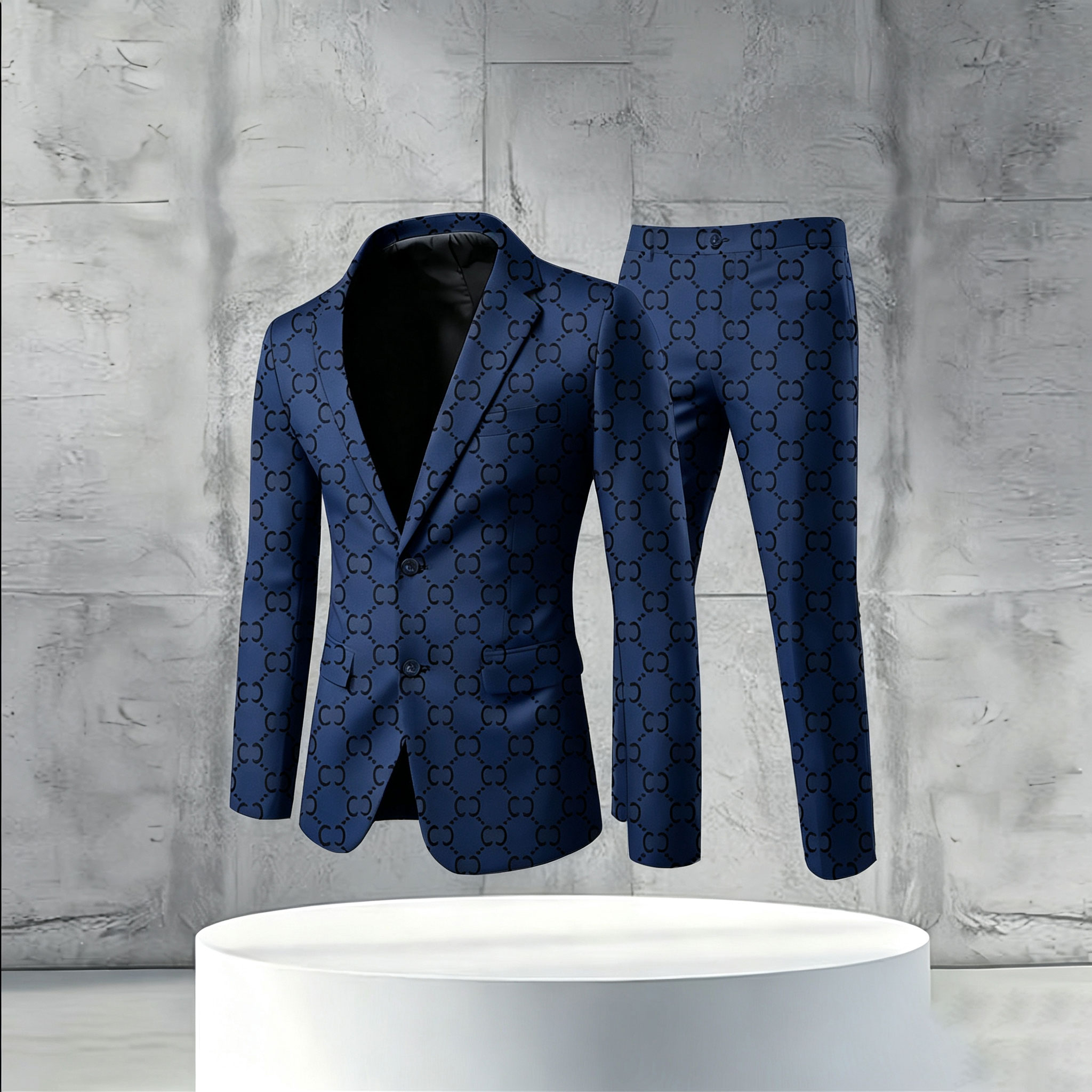 Men's Business Casual Color Matching Printed Long Sleeved Trousers Two-Piece Suits 193865