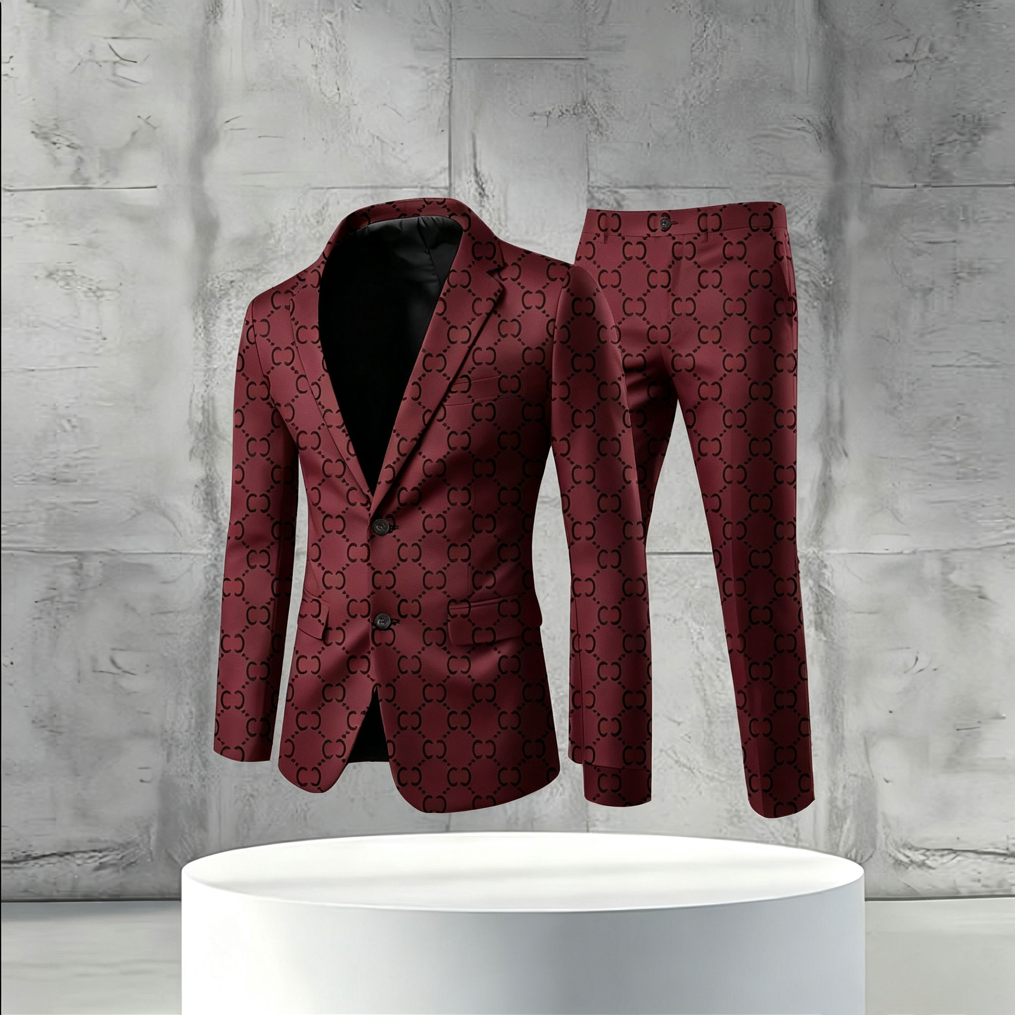 Men's Business Casual Color Matching Printed Long Sleeved Trousers Two-Piece Suits 193865