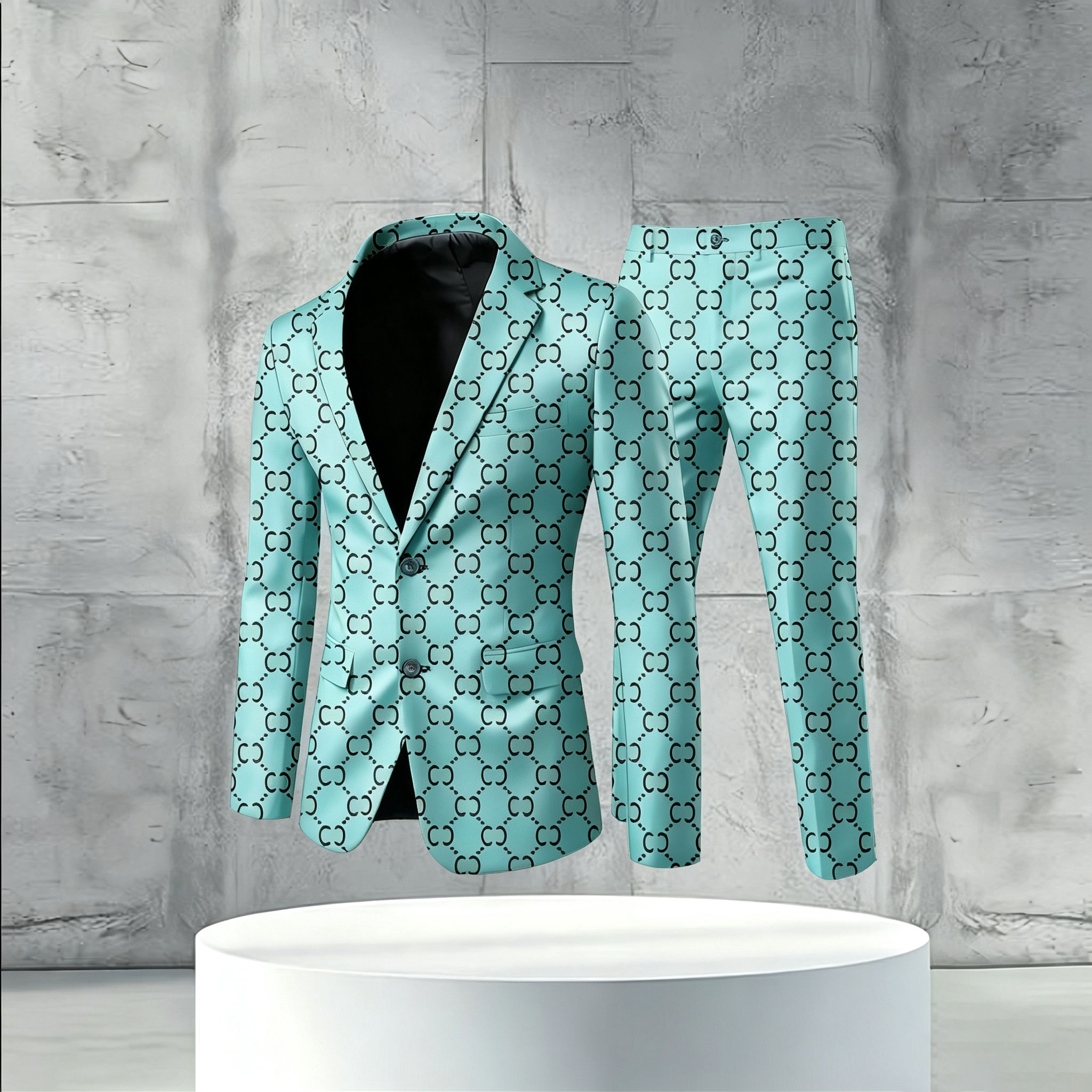 Men's Business Casual Color Matching Printed Long Sleeved Trousers Two-Piece Suits 193865
