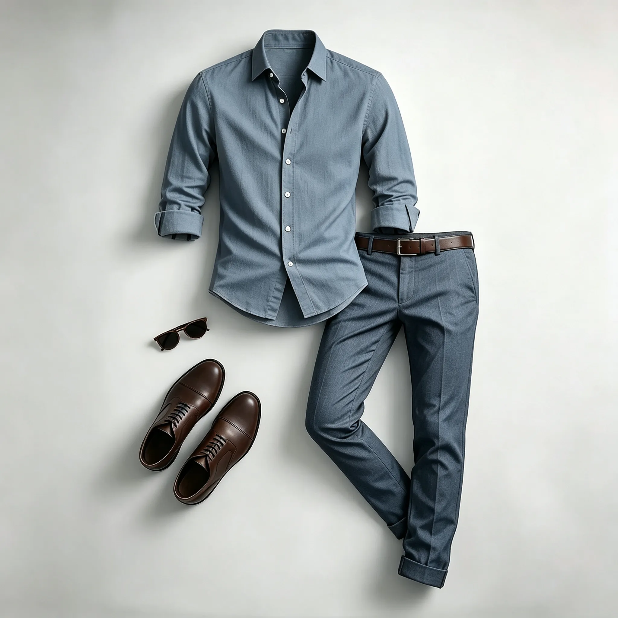 Men's Casual Print Long-Sleeve Shirt and Pants Two Piece Set 