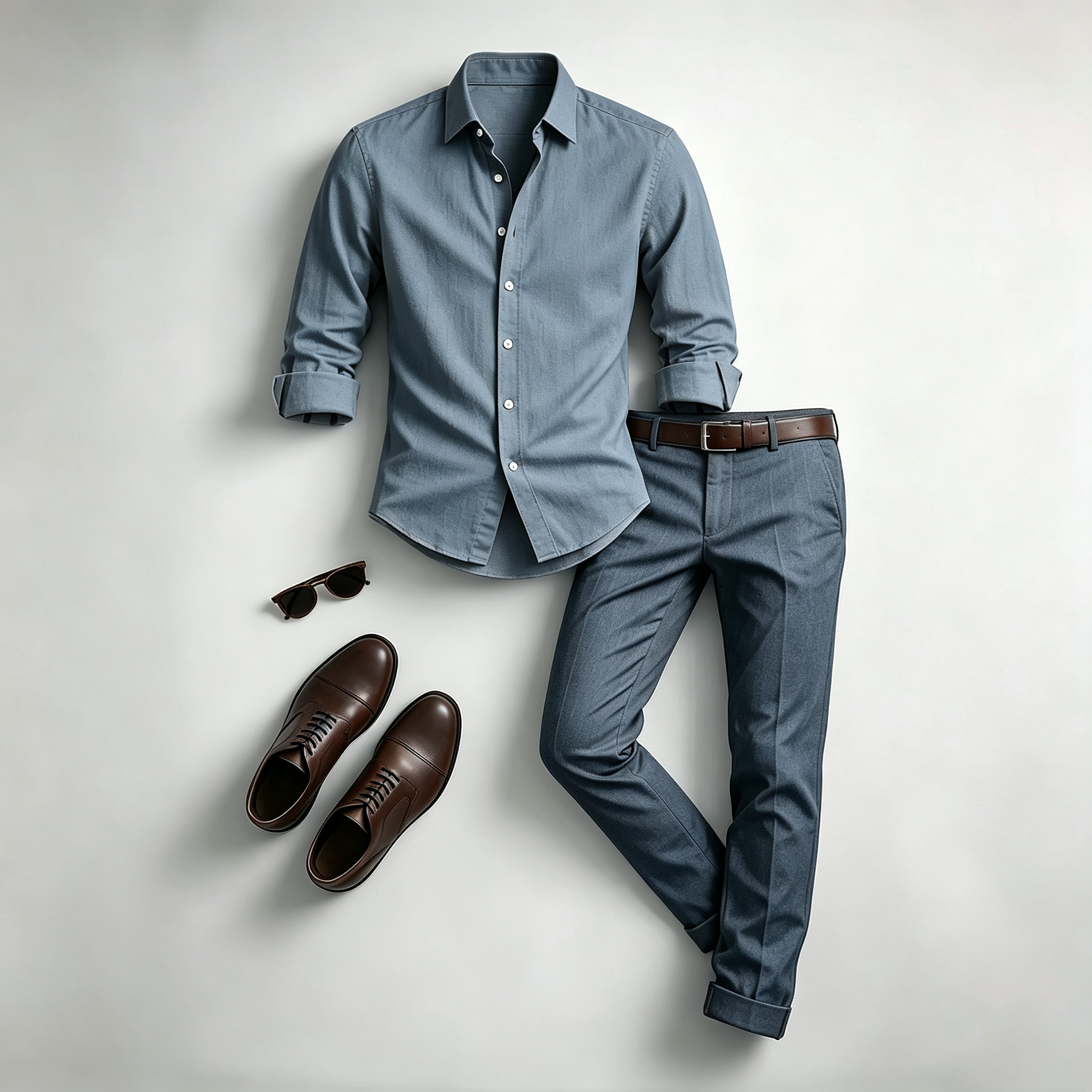 Men's Casual Print Long-Sleeve Shirt and Pants Two Piece Set 