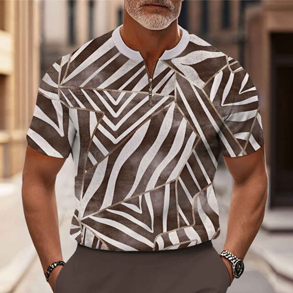 Men's Fashion Casual Round-Neck Geometric Printed Short-Sleeved Two-Piece Set