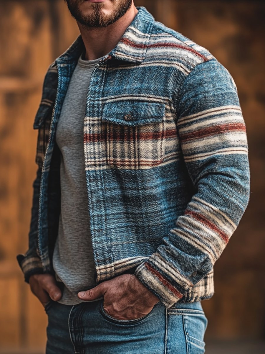 Men's Casual Stripe Long Sleeve Jacket