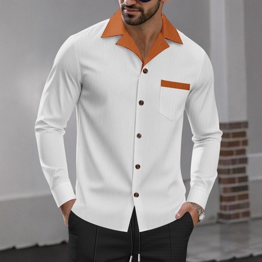 Men's Waffle Solid Color Long Sleeves Blouses&Shirts Tops