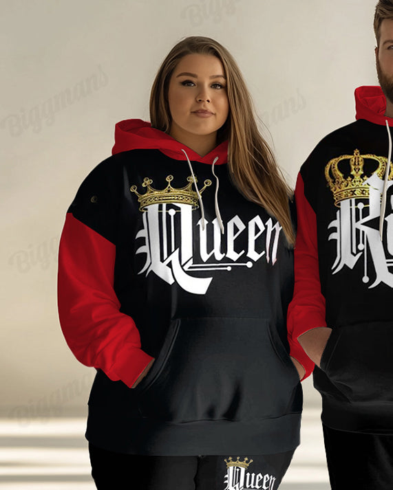 Couple's Fashion Casual Plus Size Queen King Large Letter Print Hoodie Set