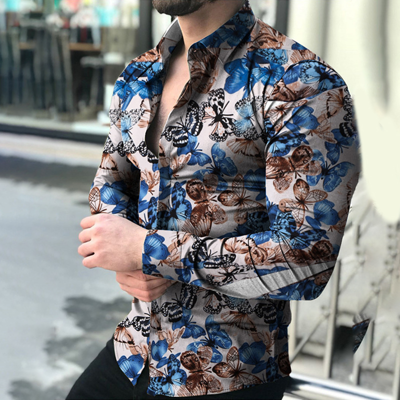 Men's Fashion Rose Print Button Shirt
