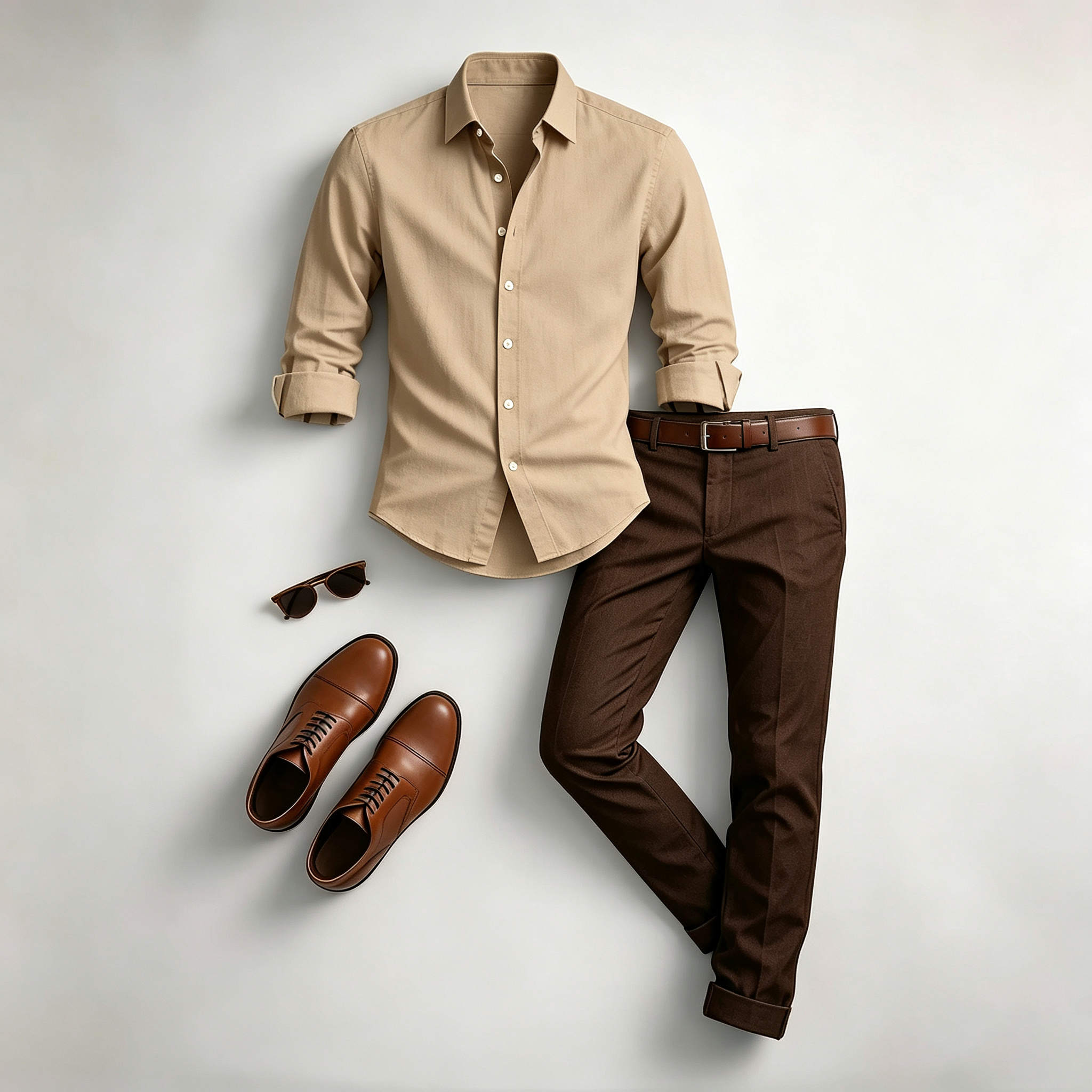 Men's Casual Print Long-Sleeve Shirt and Pants Two Piece Set 