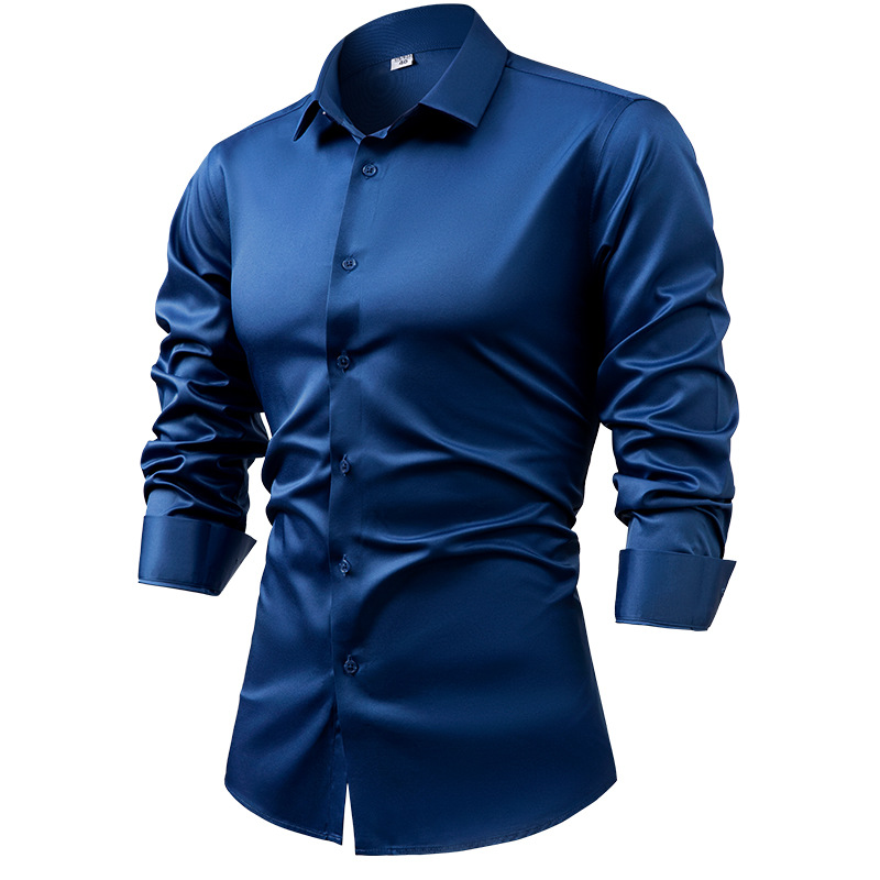 Men's Business Solid Color Long-Sleeve Satin Shirt