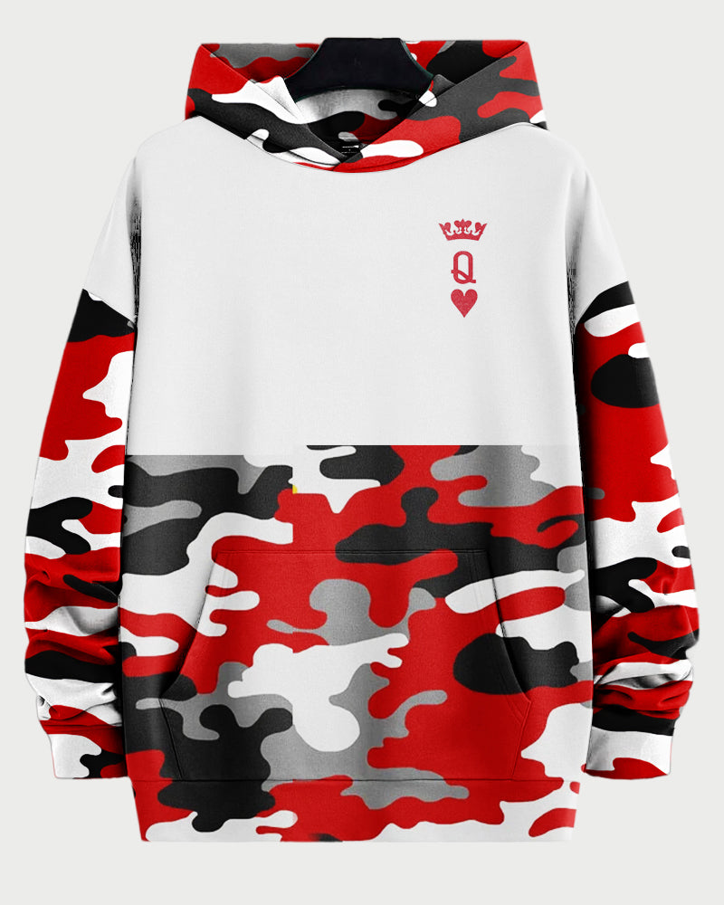Couple’s Big & Tall Camouflage Playing Cards Print Hoodie Set