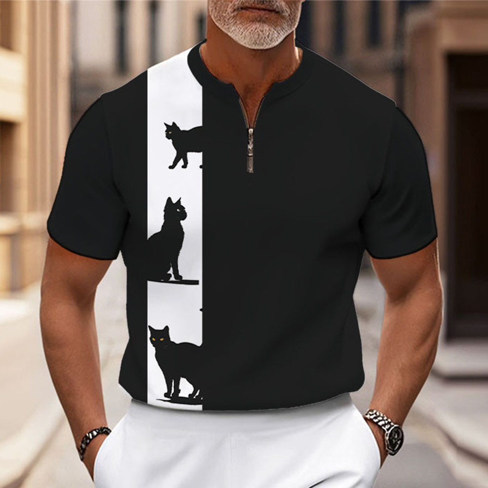 Men's Fashion Casual Round-Neck Geometric Printed Short-Sleeved Two-Piece Set