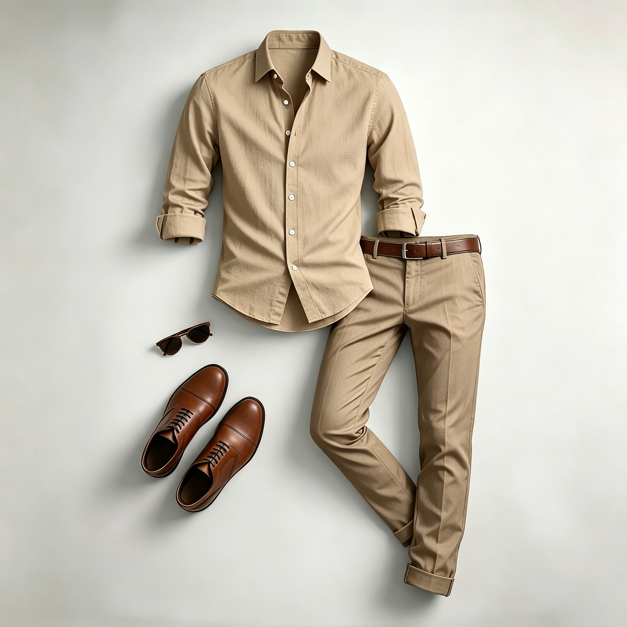 Men's Casual Print Long-Sleeve Shirt and Pants Two Piece Set 
