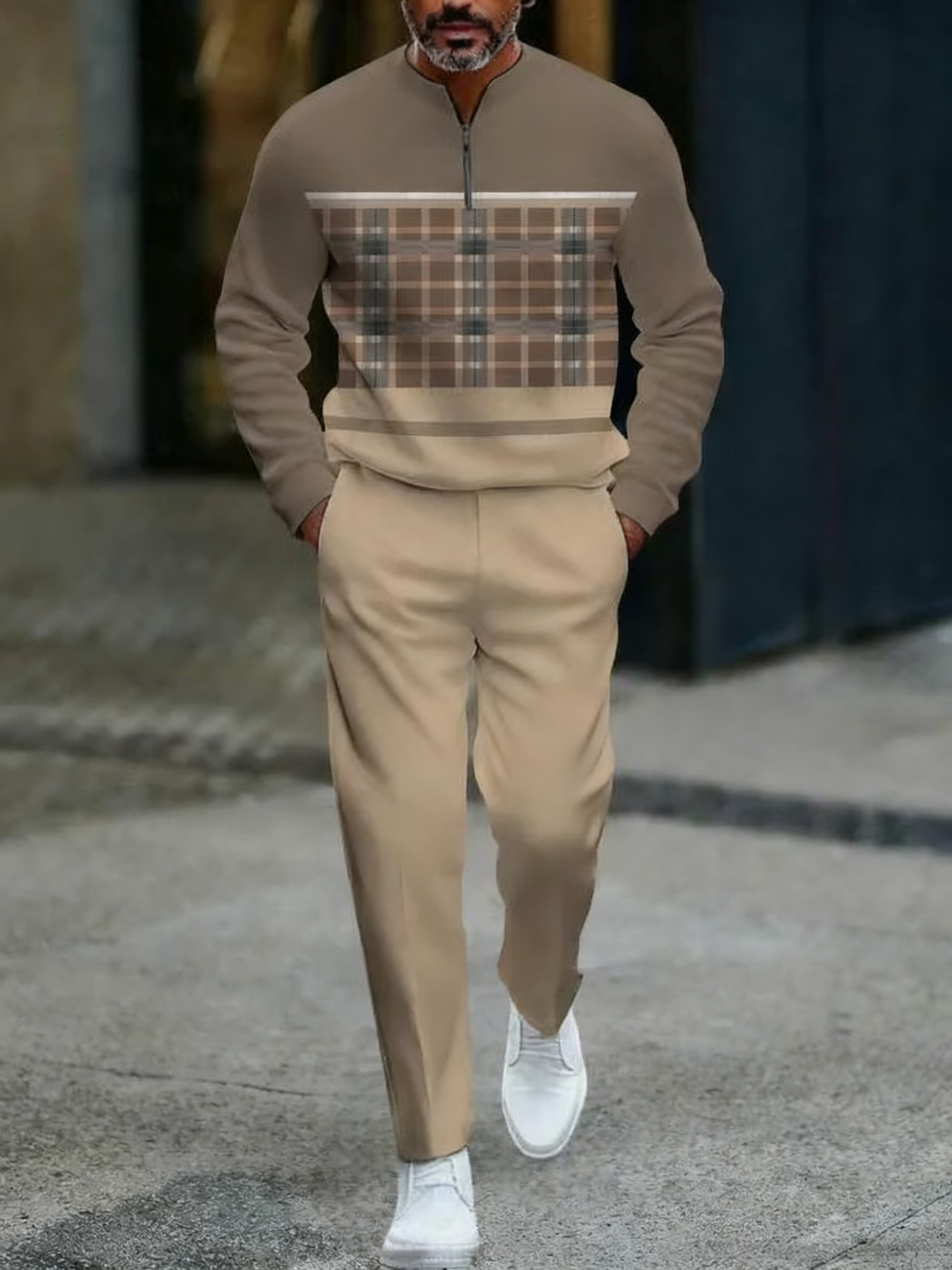 Zipper Long Sleeve Long Pants Two-Piece Set