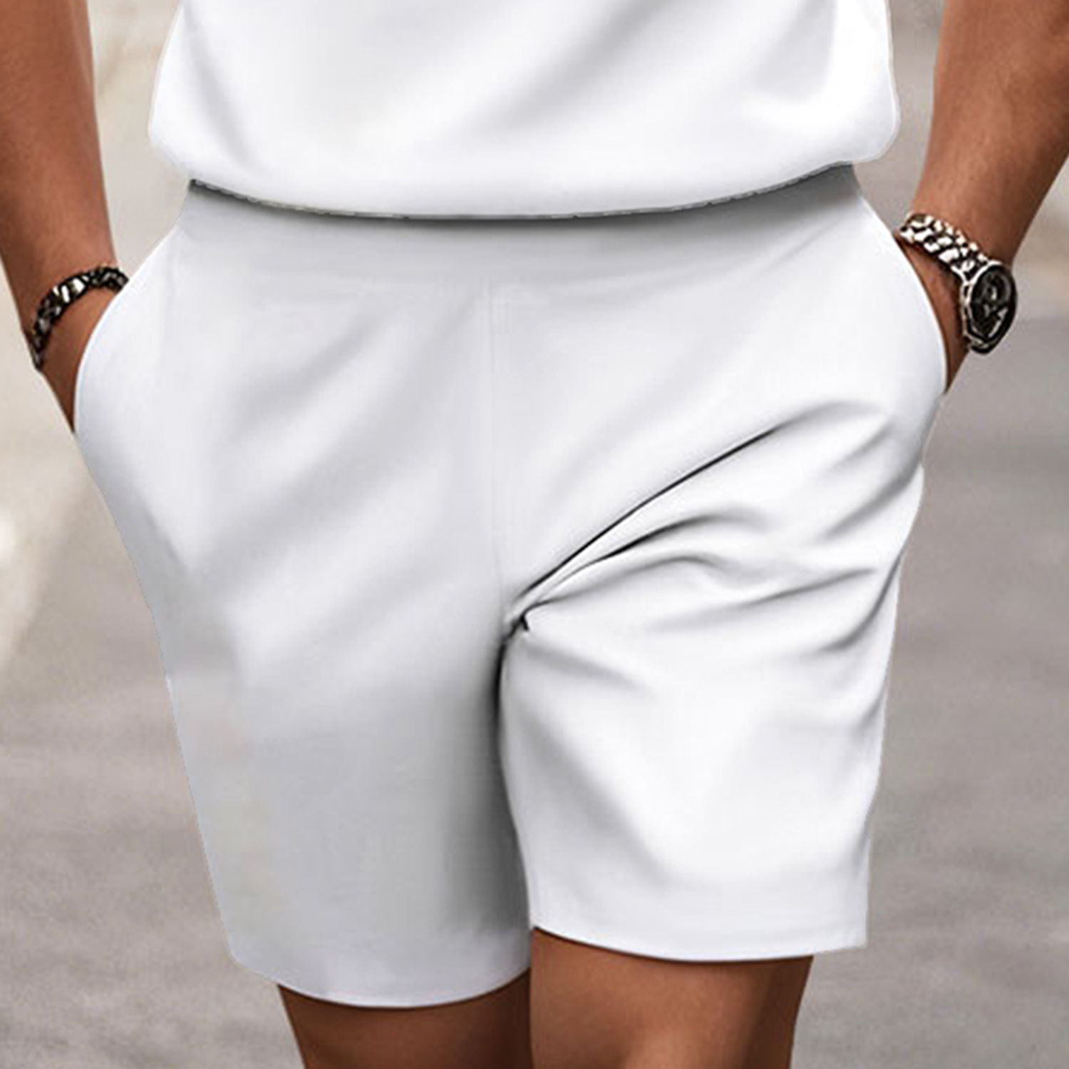 Men's Fashion Casual Round-Neck Geometric Printed Short-Sleeved Two-Piece Set