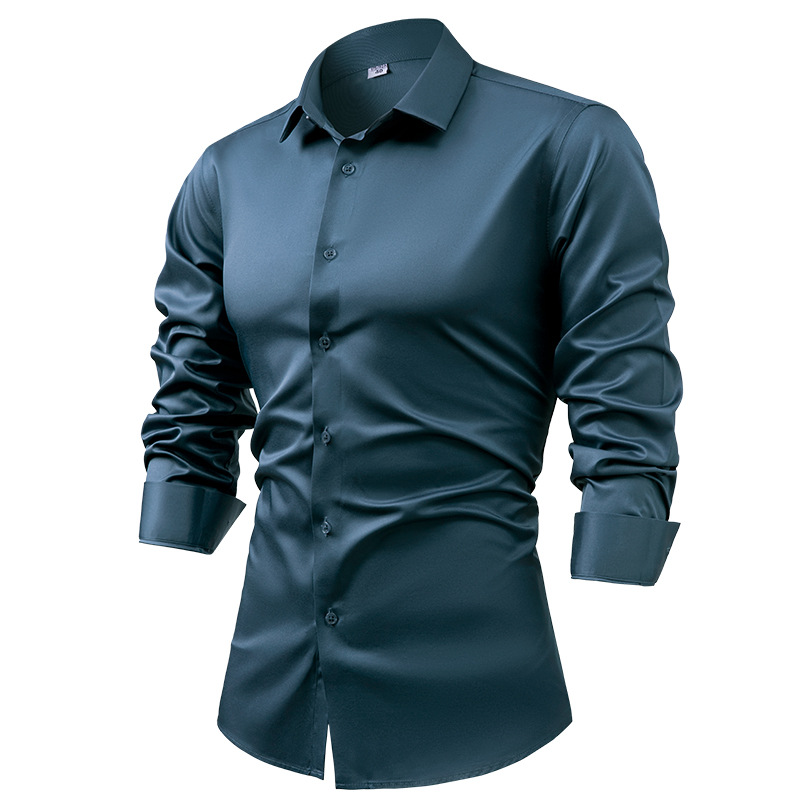 Men's Business Solid Color Long-Sleeve Satin Shirt