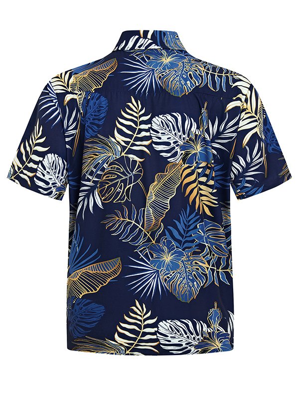FIP  Hawaiian Plant Golden Leaves 3D Print Men's Button Pocket Short Sleeve Shirt