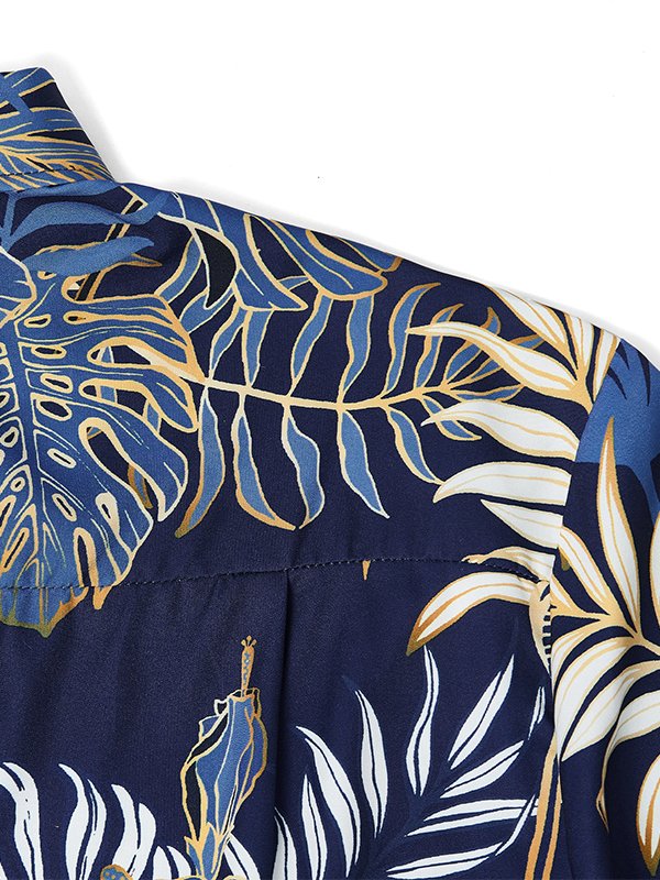 FIP  Hawaiian Plant Golden Leaves 3D Print Men's Button Pocket Short Sleeve Shirt