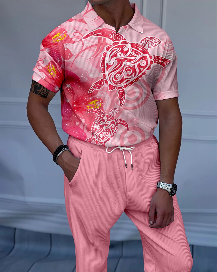 Men's Luxury Casual Textured Polo Short Sleeve Suit - 095