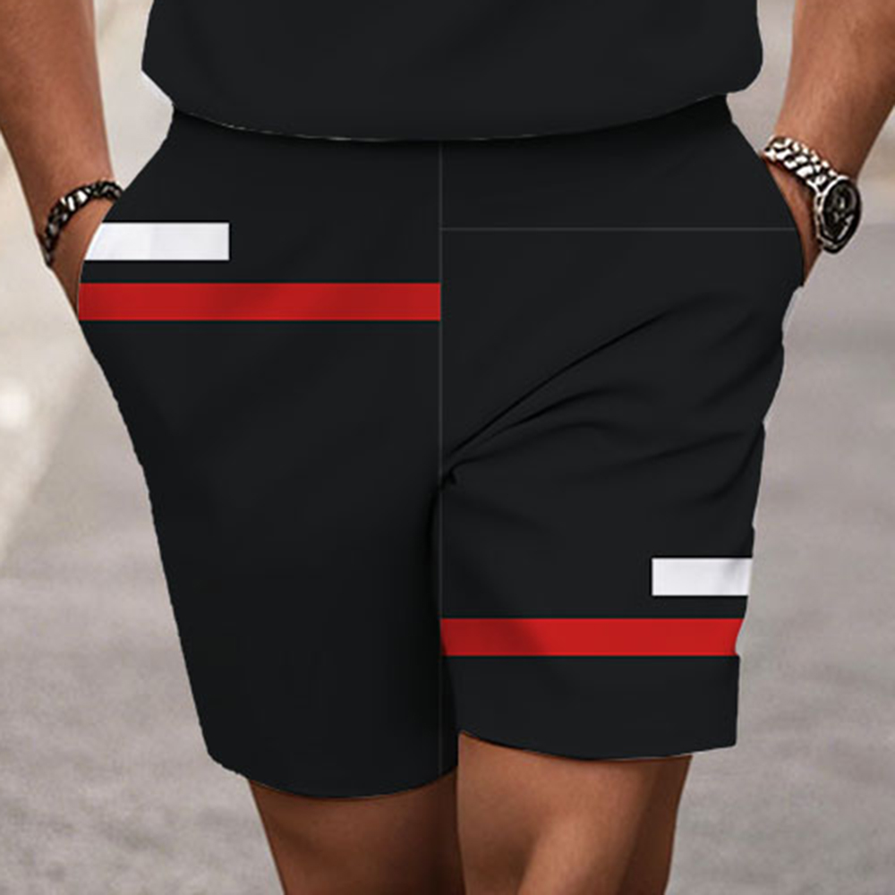 Men's Fashion Casual Round-Neck Geometric Printed Short-Sleeved Two-Piece Set