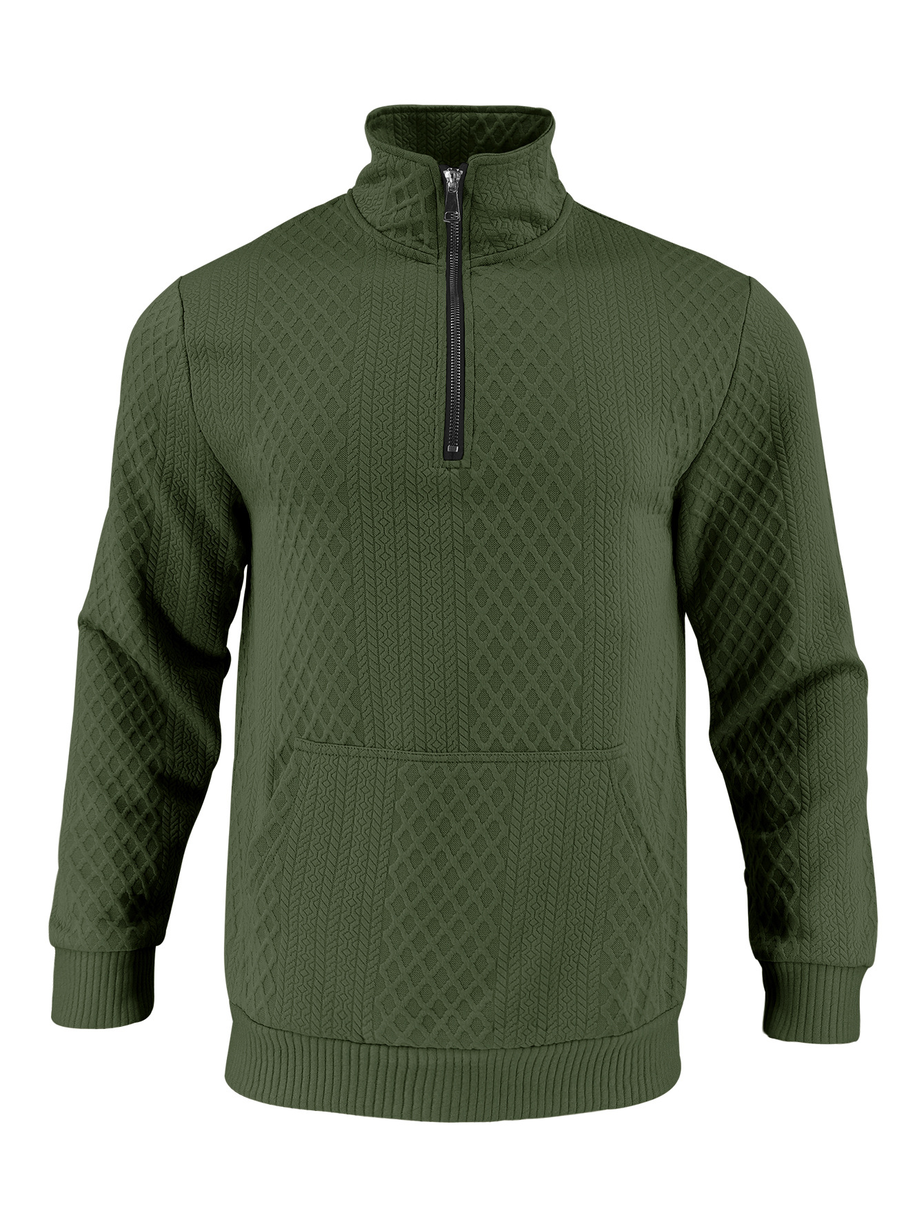 Men's Solid Color Waffle High-Neck Pocket Long Sleeved Sweatshirts