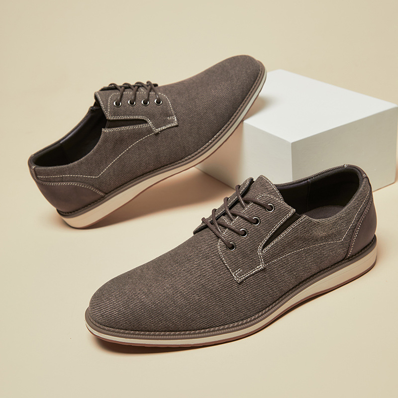 Men's Retro Business Pointed Lace-Up Canvas Shoes