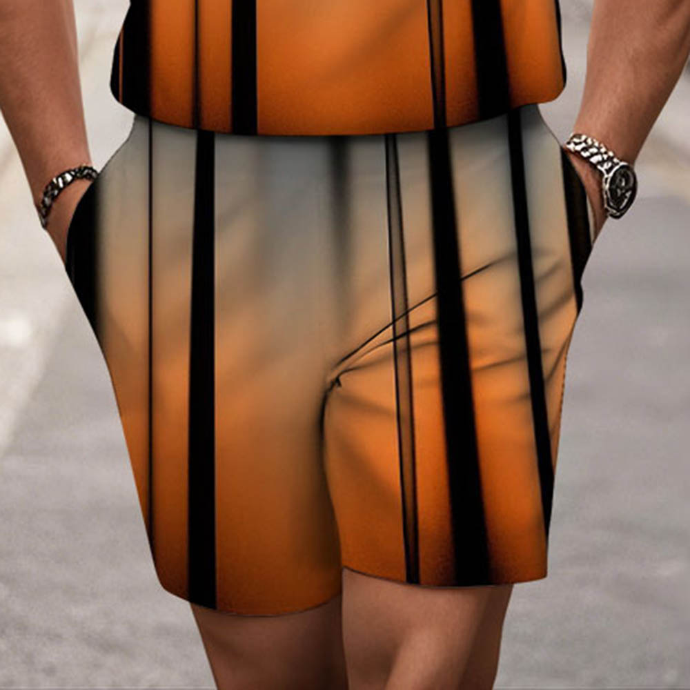 Men's Fashion Casual Round-Neck Geometric Printed Short-Sleeved Two-Piece Set