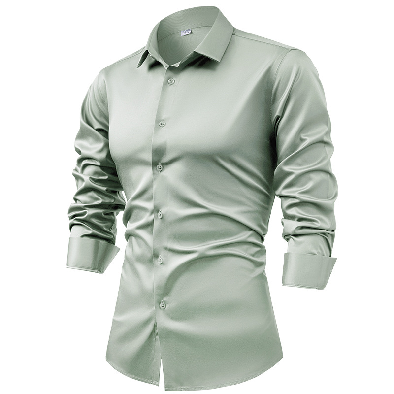 Men's Business Solid Color Long-Sleeve Satin Shirt