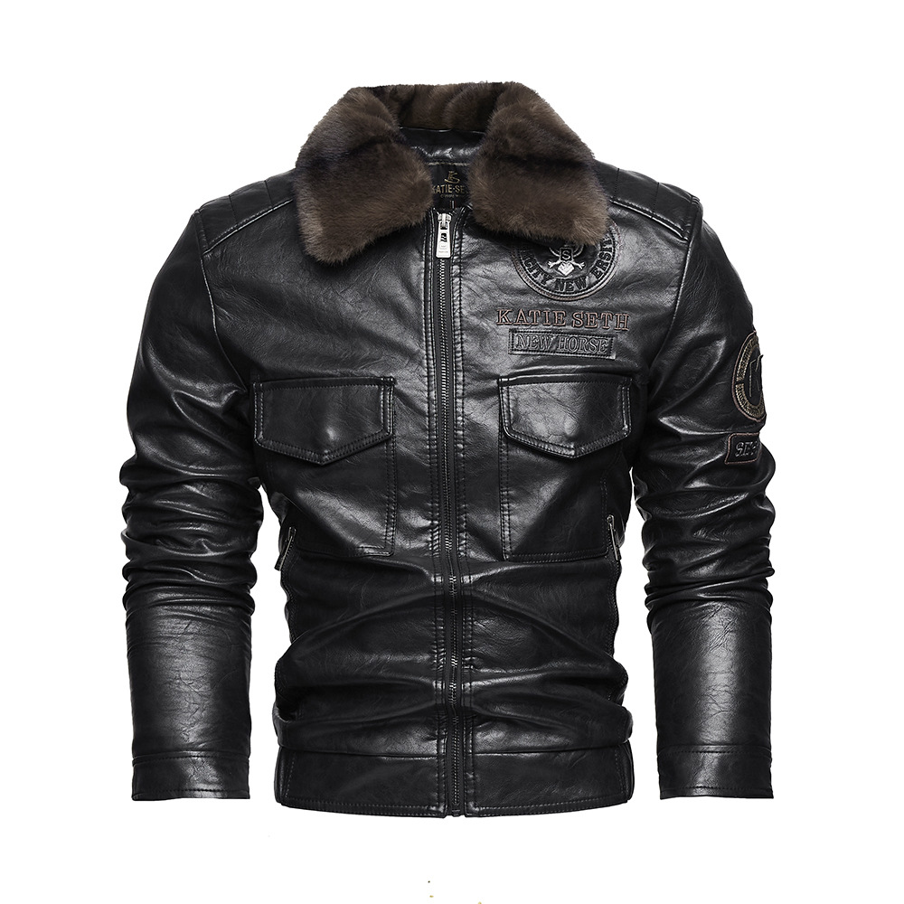 Men's Motorcycle Jacket Plush Leather Jacket