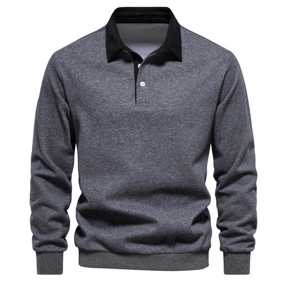 Men's Lapel Collar Contrast Color Long Sleeves Sweatshirt