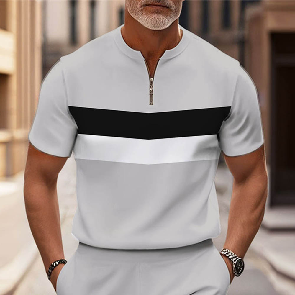 Men's Fashion Casual Round-Neck Geometric Printed Short-Sleeved Two-Piece Set