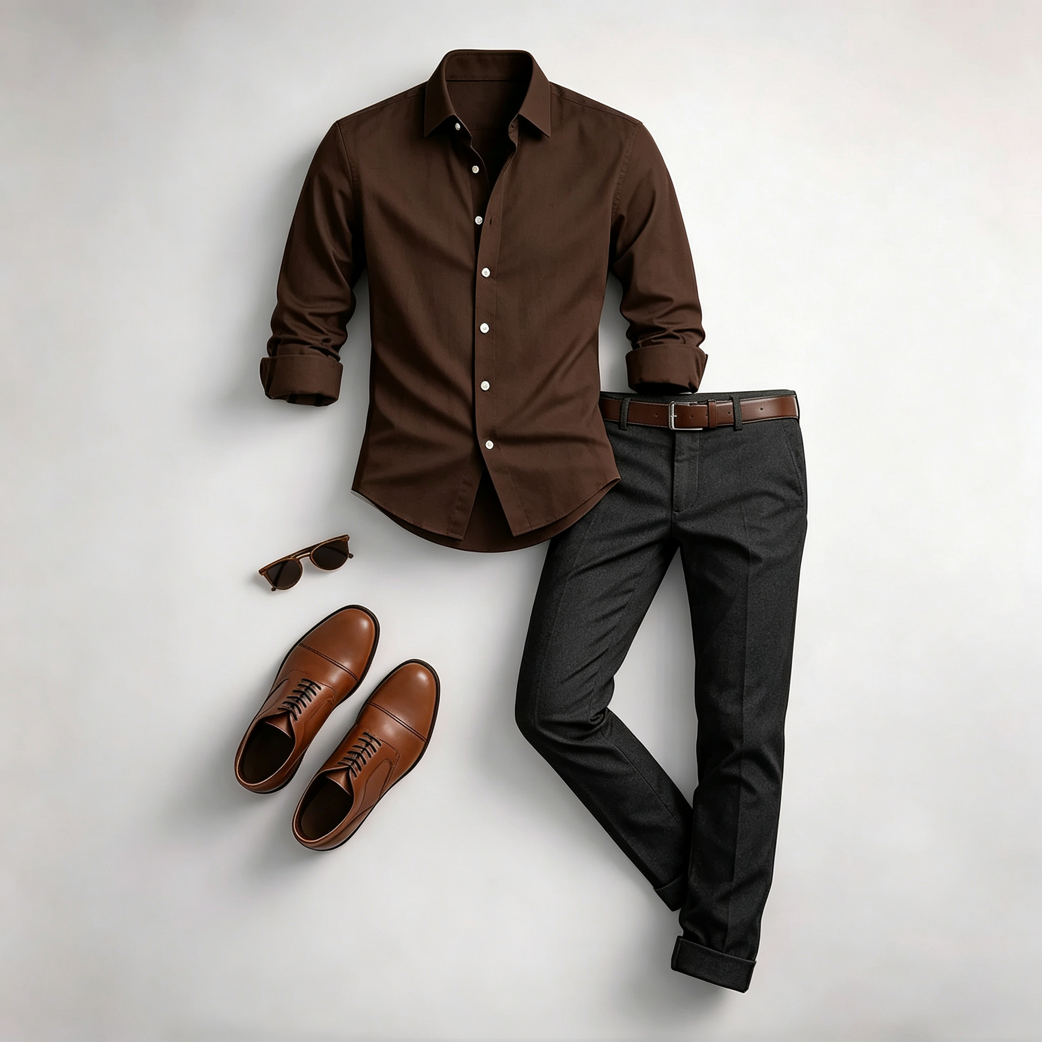 Men's Casual Print Long-Sleeve Shirt and Pants Two Piece Set 
