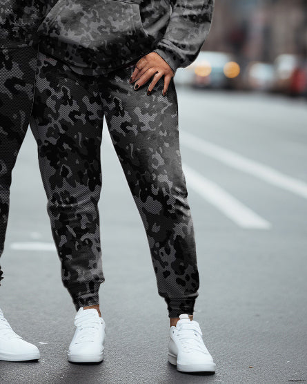 Couple Outfits Big & Tall Real Boss Funny Text Camouflage Hoodie Set