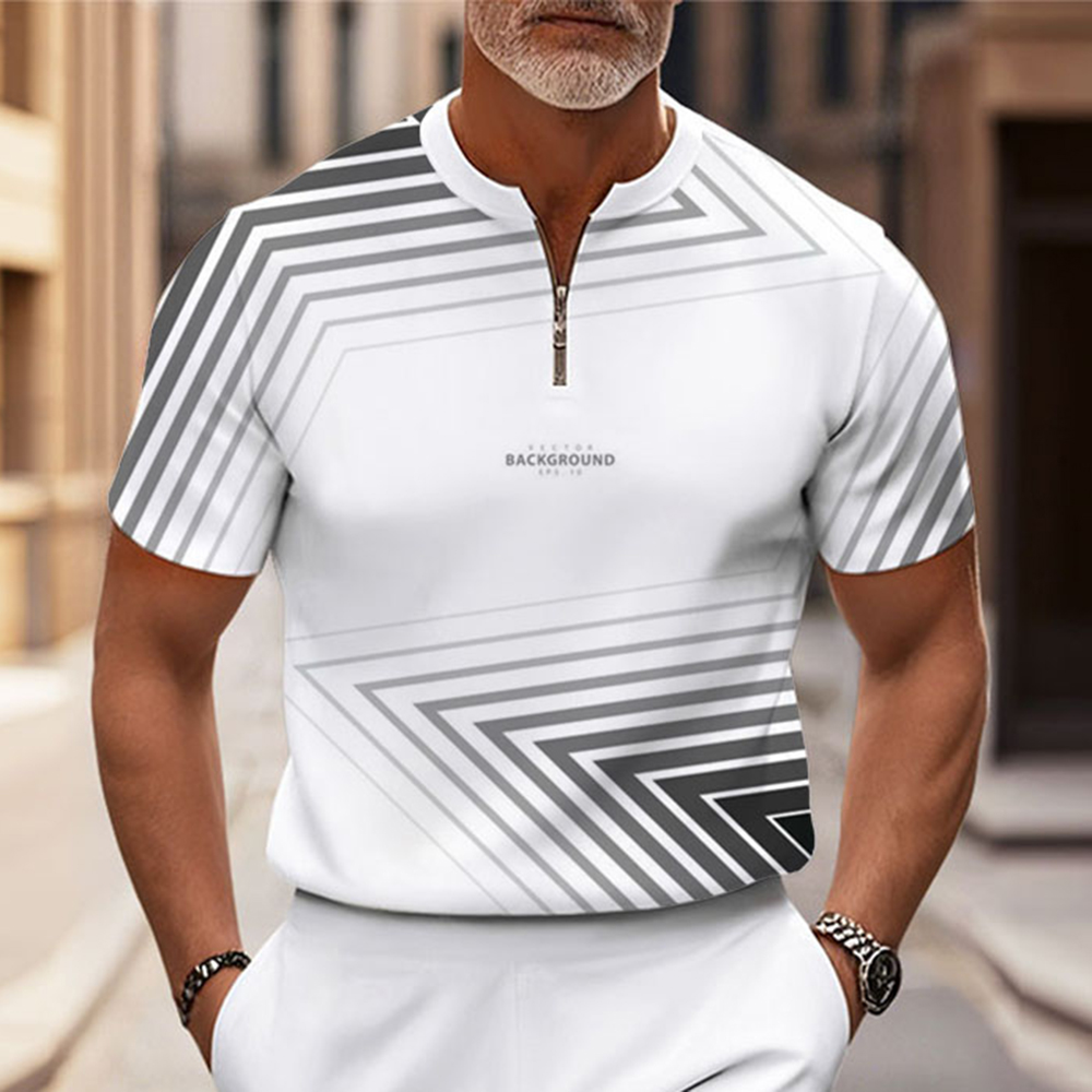 Men's Fashion Casual Round-Neck Geometric Printed Short-Sleeved Two-Piece Set