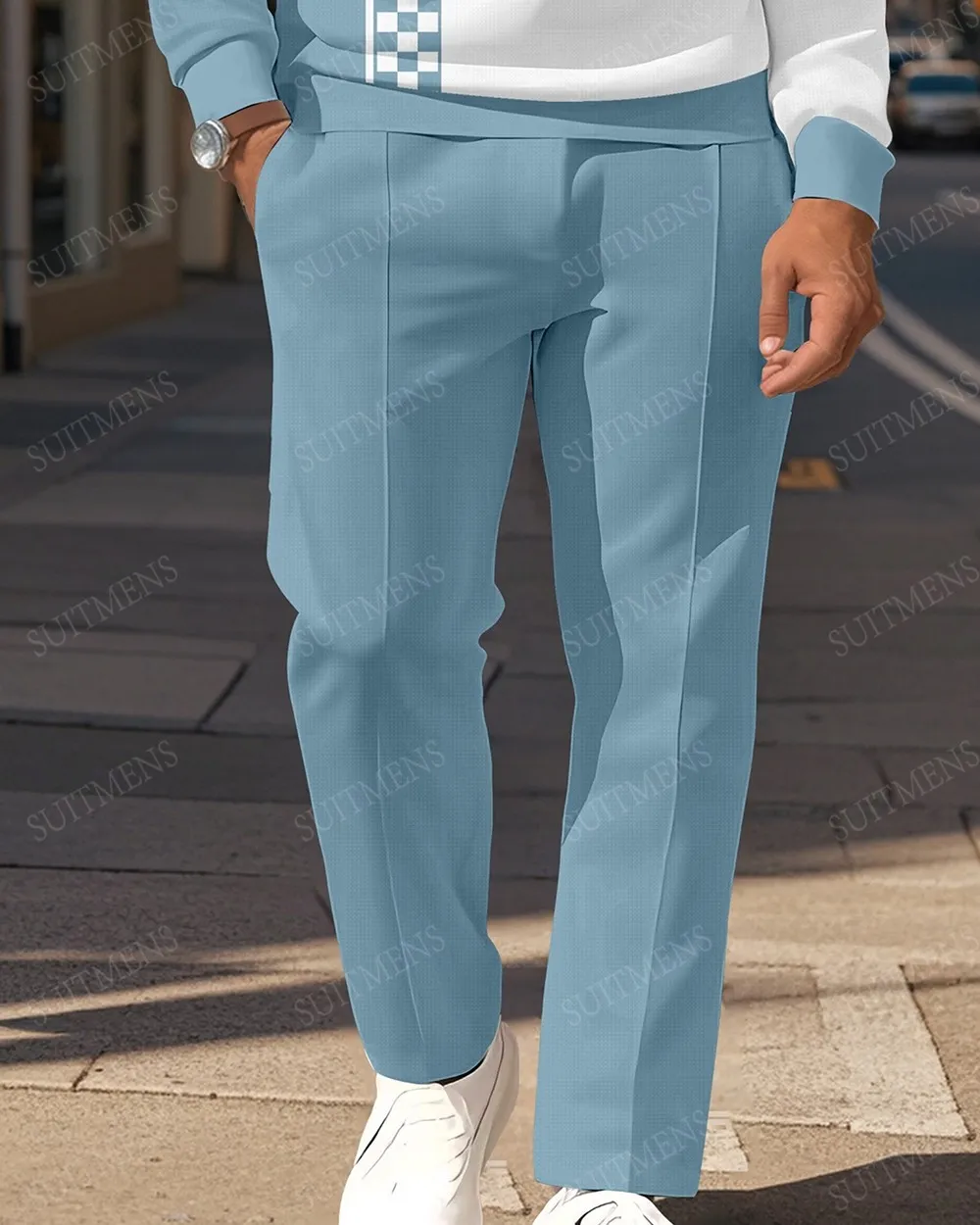 Men's Casual Colorblock Personalized Long Sleeve Polo Shirt Set  007