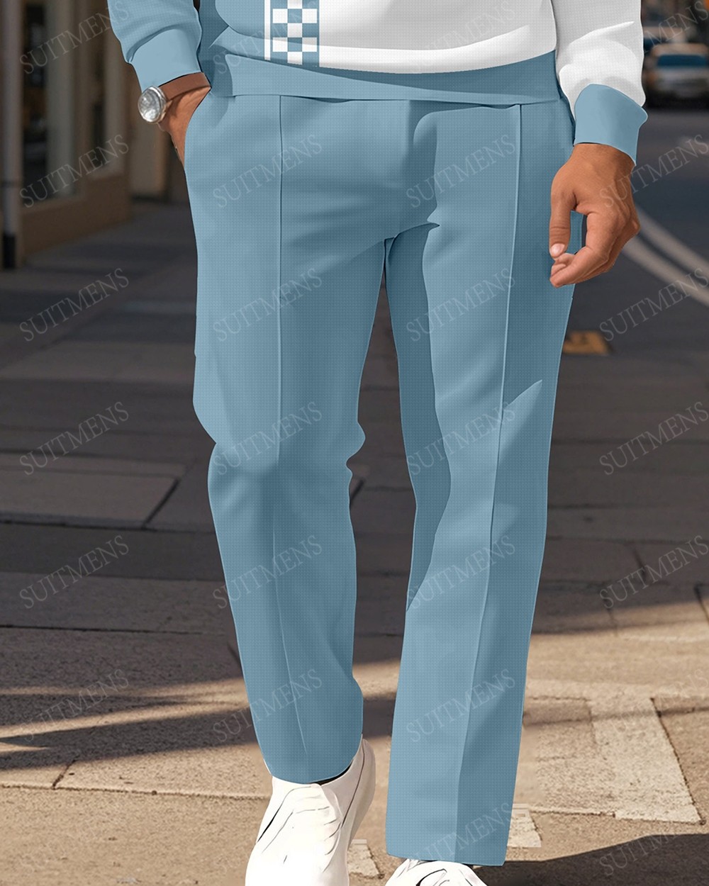 Men's Casual Colorblock Personalized Long Sleeve Polo Shirt Set  007