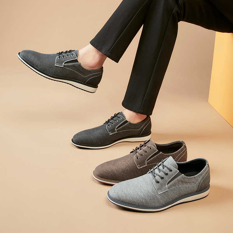 Men's Retro Business Pointed Lace-Up Canvas Shoes