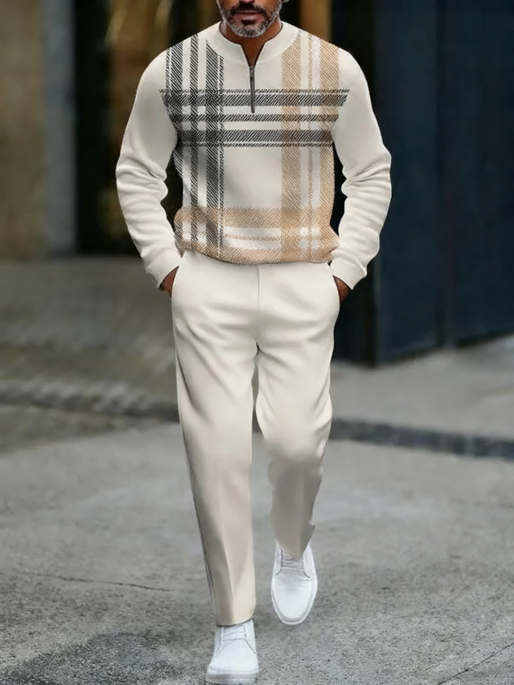Zipper Long Sleeve Long Pants Two-Piece Set