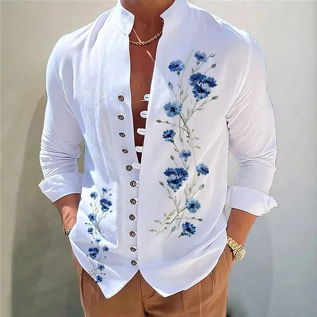 Men's Casual Button-Up Collar Long Sleeves Blouses & Shirt Tops